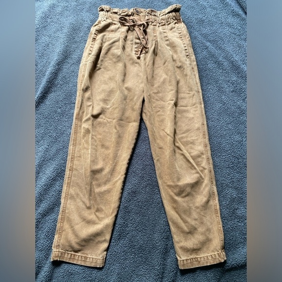 Free People Women's Margate Pleated Trousers Paperbag Waist Pants Brown Size S P - Picture 2 of 6